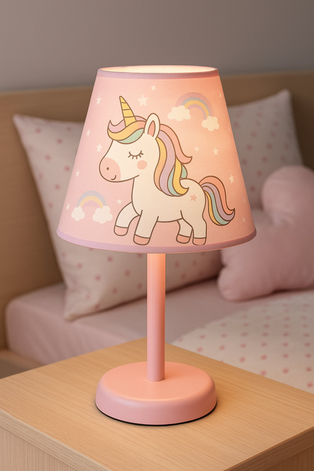 Lampe de chevet pour fille avec design tendre et coloris pastel, idéale pour chambre d’enfant au style doux et chaleureux.