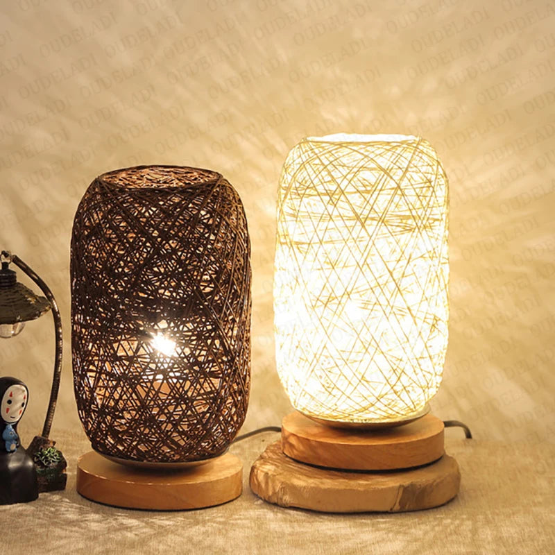 Lampe de chevet Rotin et Bois