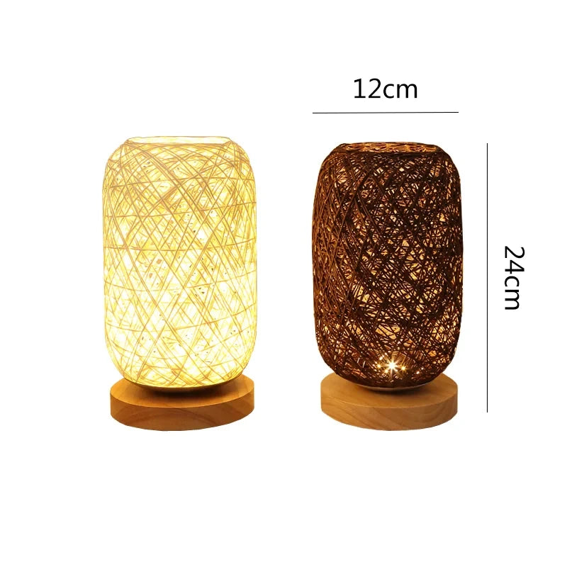 Lampe de chevet Rotin et Bois